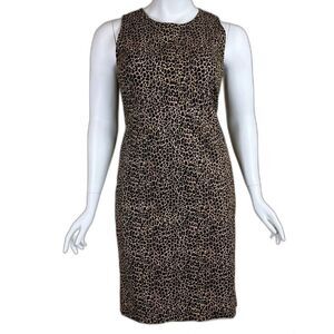 J. Crew Women Size 14 Leopard Animal Print Cotton Midi Sheath Dress Office